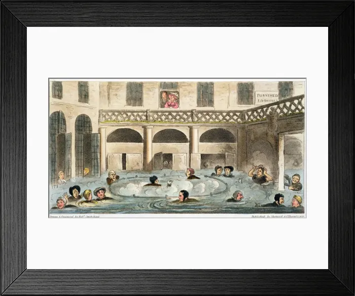 Framed Print : Public Bathing at Bath, 1825 Print: Bathers in Modest Attire Framed Print : Public Bathing at Bath, 1825 Print: Bathers in Modest Attire