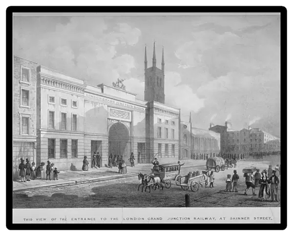 Entrance to the Grand Junction Railway terminal, Skinner Street, near Holborn Viaduct, London, 1835