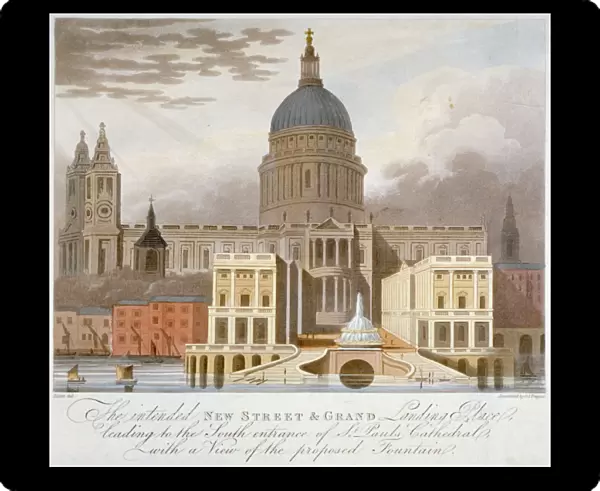 Proposed riverfront access to St Pauls Cathedral, City of London, 1826. Artist