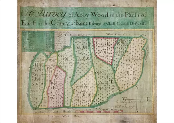 Map of Abbey Wood, part of Erith or Lesnes Manor on the eastern boundary of Woolwich, Kent, 1791