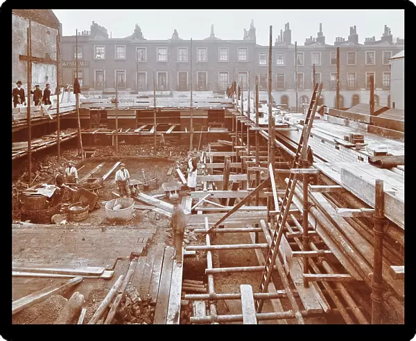 Men building the Camden Town Sub-Station, London, 1908