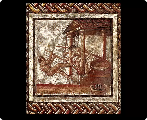 Pressing olives for oil extraction, Roman mosaic
