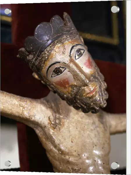Christ of Solsona, polychromed wood carving, detail of the superior part