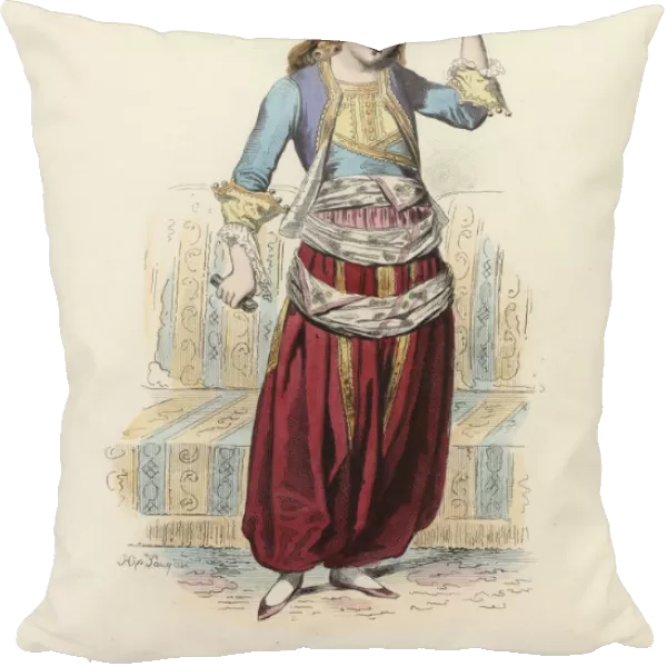 Greek Dancer woman, color engraving 1870