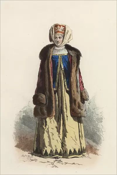 Woman from Kaluga (Russia) color engraving 1870