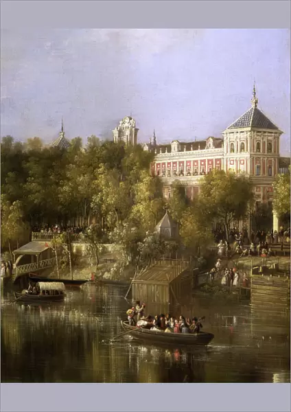 The Guadalquivir, 1851, detail, pier and San Telmo Palace in Seville, Manuel Barron Oil