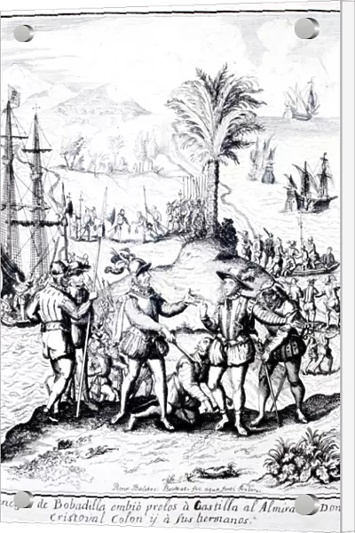 Francisco de Bobadilla arresting Christopher Columbus and his brothers, engraving