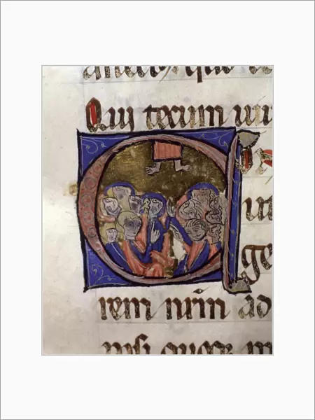 The Ascension of Jesus, illuminated capital letter from Episcopal Sacramentary of Elna
