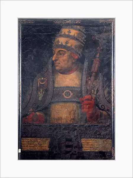 Alejandro Borgia, Alejandro VI (1431-1503). Pope (1492-1503). Oil painting on guadamacil