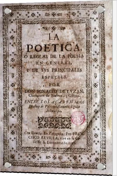 Cover of the first edition of La poetica (The Poetics) by Ignacio de Luzan