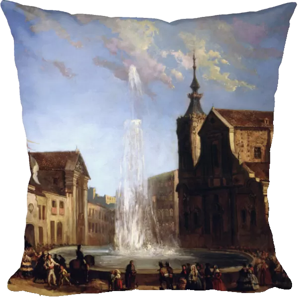 The Lozoya water supply to the fountain of San Bernardo Street, 1858, oil by Eugenio