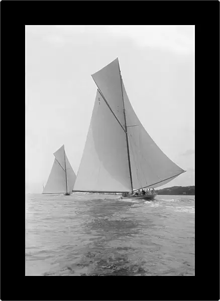 The majestic cutters White Heather and Shamrock race downwind, 1912. Creator