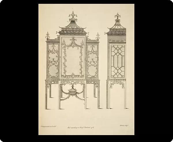 Design for a China Case, pub. 1753 (engraving). Creator: Thomas Chippendale (1718 - 1779) after