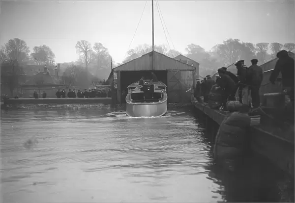 Egyptian motor launch being launched, 1911. Creator: Kirk & Sons of Cowes