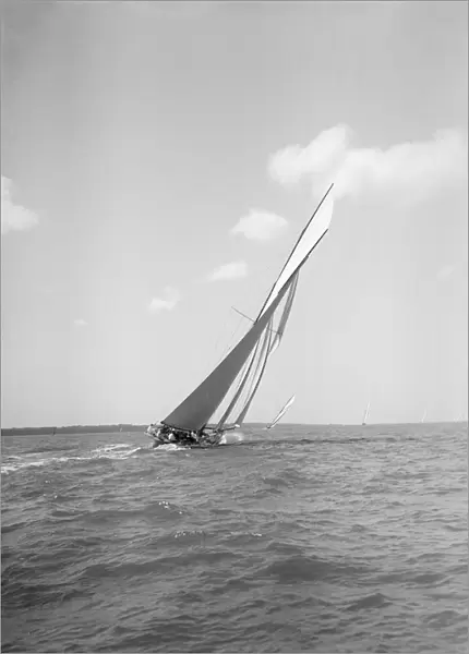 Unknown gaff rigged cutter beating upwind, 1911. Creator: Kirk & Sons of Cowes