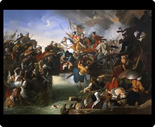 The Defense of Sziget against the Turks by Nicholas Zrinsky, 1825. Creator: Krafft