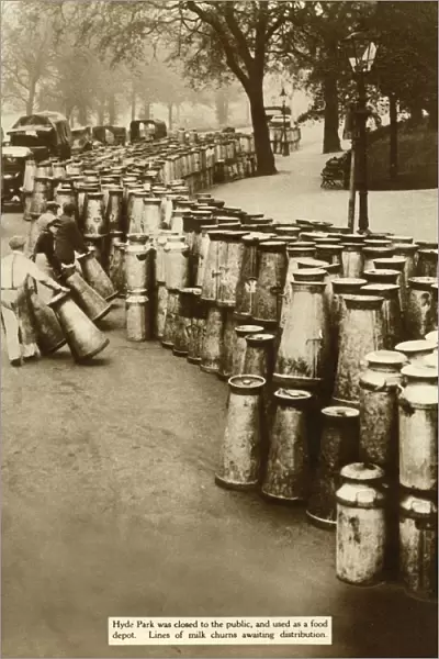 Milk churns at Hyde Park during the General Strike, London, 1926, (1935). Creator: Unknown