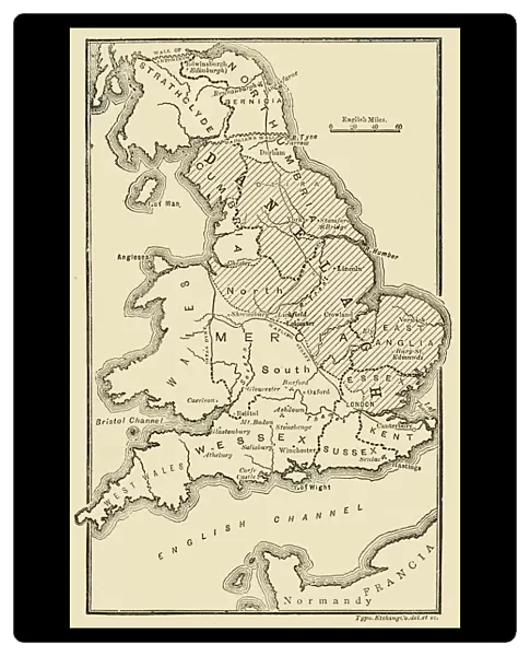 Map of England, Showing Anglo-Saxon Kingdoms and Danish Districts, (c9th century)