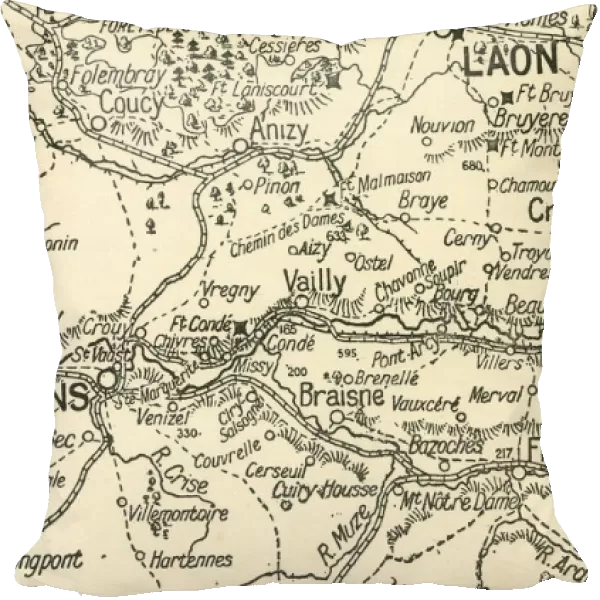 Sketch Map of the Valley of the Aisne above Soissons, 1914, (c1920). Creator: Unknown