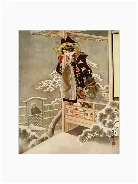 As she spoke, Urasato leaned far out over the balcony... 1919. Creator: Unknown