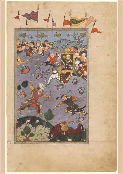 Rustam meets the challenge of Ashkabus, from a Shah-nama (Book of Kings) of Firdausi