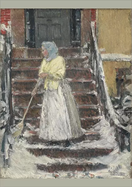 Sweeping Snow, 1890s. Creator: Childe Hassam (American, 1859-1935)