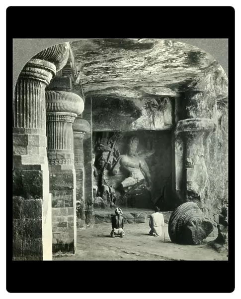 Drunken Dance of the Eight-armed Divinity, Siva - Rock-hewn Temple at Elephanta, India, c1930s