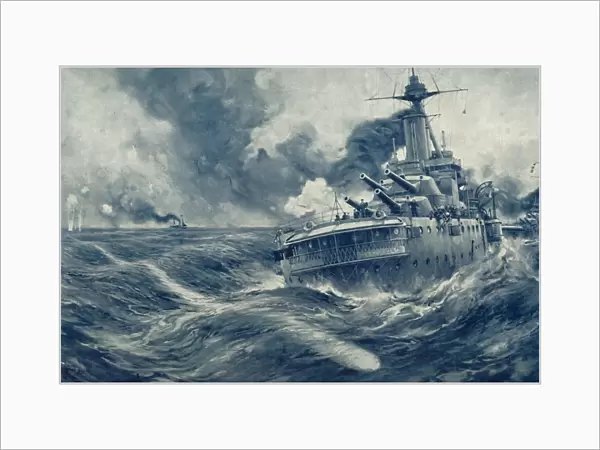 Missed! U Boats Torpedo Passes Beyond the Stern of British War Vessel, 1916. Creator: Unknown