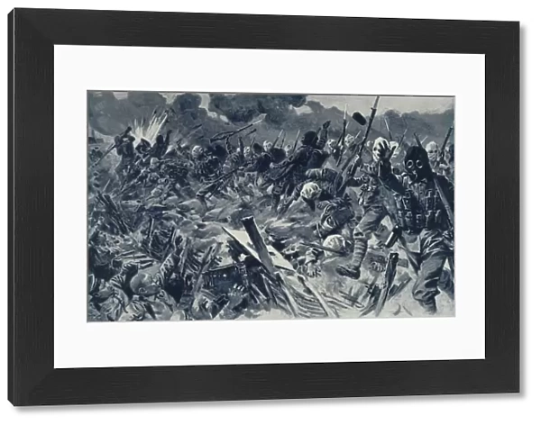 Hooded British Territorials charging the German Trenches at Loos, September 25th, 1915, 1916