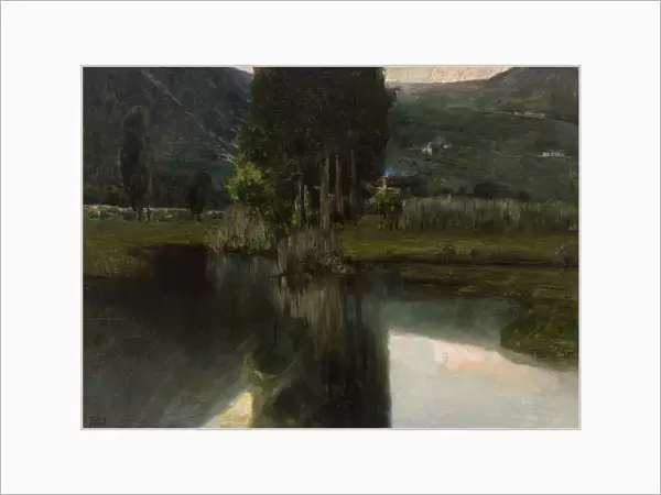 Lake with cypresses and houses, 1923. Creator: Wolf Ferrari, Teodoro (1878-1945)