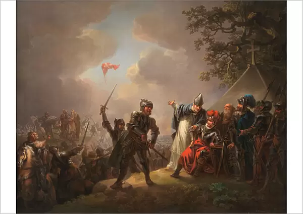 The Legend of the Danish Flag. The Dannebrog falling from the sky during the Battle of Lyndanise