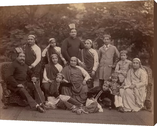 Formal Family Portrait of Thirteen People, Men in European Dress, 1860s-70s