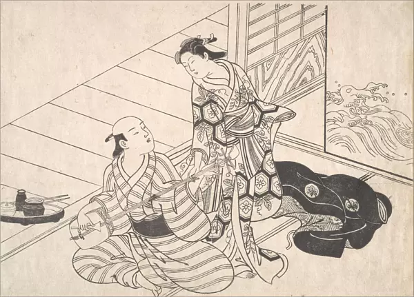 Lady Interrupting Her Lover, who is Playing the Shamisen. Creator: Nishikawa Sukenobu