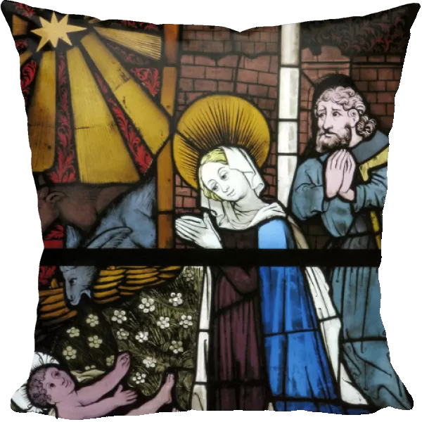 Stained Glass Panel with the Nativity, German, 15th century. Creator: Unknown