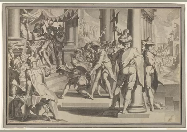 Allegory of Justice (Sanctity of the Law) with a court scene depicting a man being