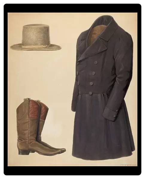 Zoar Mans Hat, Boots and Coat, c. 1937. Creator: Fritz Boehmer