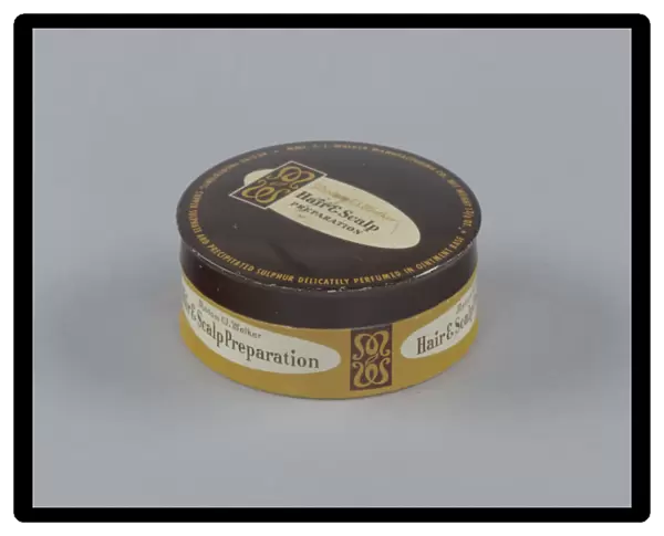 Tin for Madame C. J. Walkers Hair and Scalp Preparation, 1940s - 1960s. Creator: Madam C