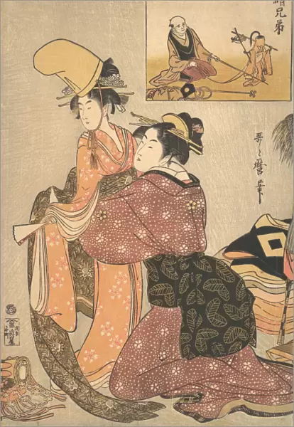 A Woman Dressing a Girl for a the Kabuki Dance Musume Dojoji... ca. 1795-96