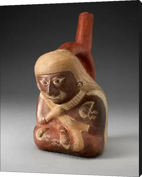 Stirrup Spout Vessel in the Form of a Seated Figure with Insects on Torso, 100 B. C.  /  A. D