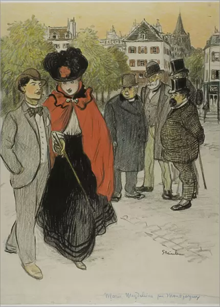 Gentleman Watching a Couple Promenading, c. 1895. Creator: Theophile Alexandre Steinlen