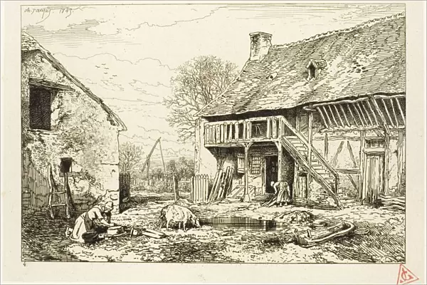 Courtyard of a Peasant Dwelling, 1845. Creator: Charles Emile Jacque