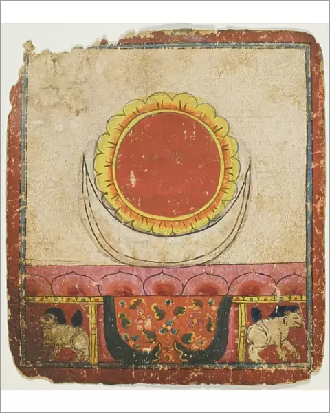 Sun, Moon and Lotus on Lion Throne, from a Set of Initiation Cards (Tsakali)