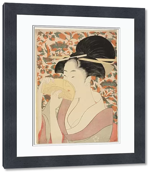 Woman Holding a Tortoise-shell Hair-comb, Japan, c. 1795  /  96. Creator: Kitagawa Utamaro