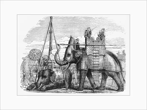 Elephant Equipped for Battle, with Armou, Howdah, Etc. c1891. Creator: James Grant