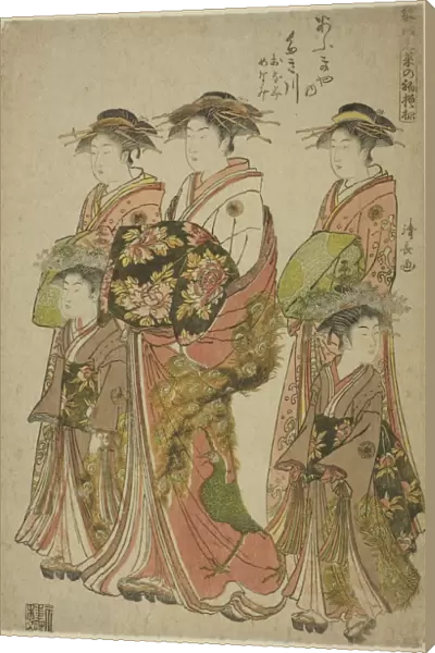 The Courtesan Takigawa of the Ogiya with Her Attendants Onami and Menami, from the series... 1783. Creator: Torii Kiyonaga
