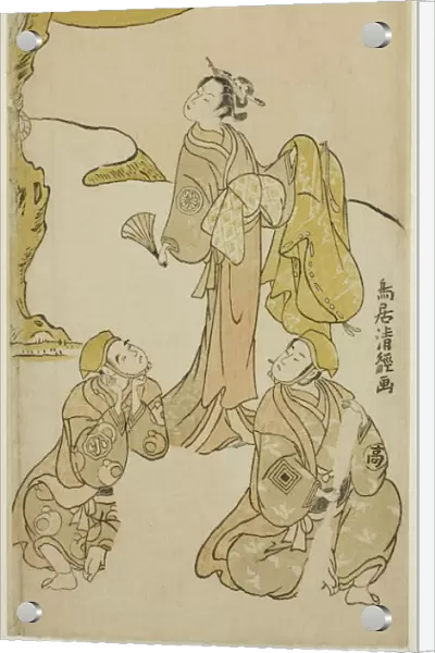 The Actors Segawa Kikunojo II, Ichikawa Komazo II, and Arashi Otohachi I in the play 'Fude... 1768. Creator: Torii Kiyotsune