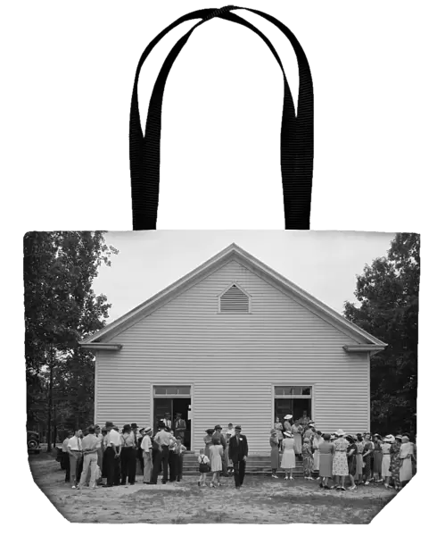 Congregation gathers in groups... Wheeleys Church, Person County, North Carolina, 1939. Creator: Dorothea Lange