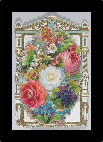Valentine - Mechanical -- armoire, family, flowers, ca. 1875. ca. 1875. Creator: Anon