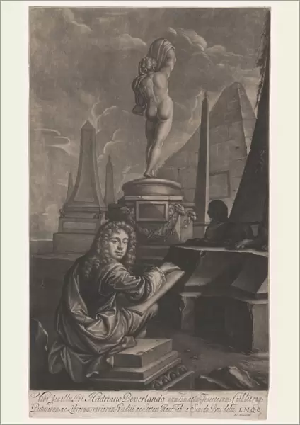 Portrait of Adrian Beverland Drawing a Statue of Callipygian Venus, 1686. Creator: Isaac Beckett