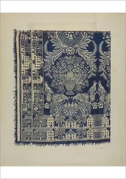 Blue and White Woolen Coverlet, c. 1938. Creator: Frank Gutting